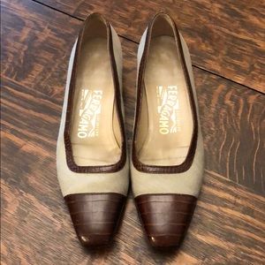 Ferragamo embossed leather trim shoe